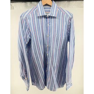 Piattelli Barneys New York Mens Small Blue‎ Red White Striped Button Up Shirt